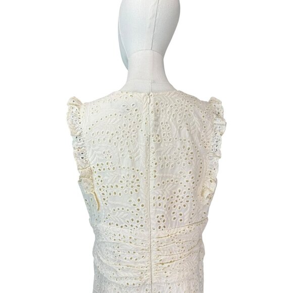 Maggy London Ivory Eyelet Midi Dress Size 12 – Sleeveless Fit & Flare - Picture 5 of 11